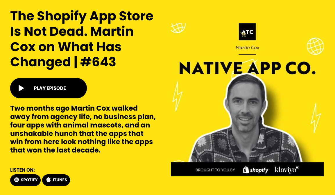 Add to Cart Podcast — The Shopify App Store Is Not Dead. Martin Cox on What Has Changed | #643