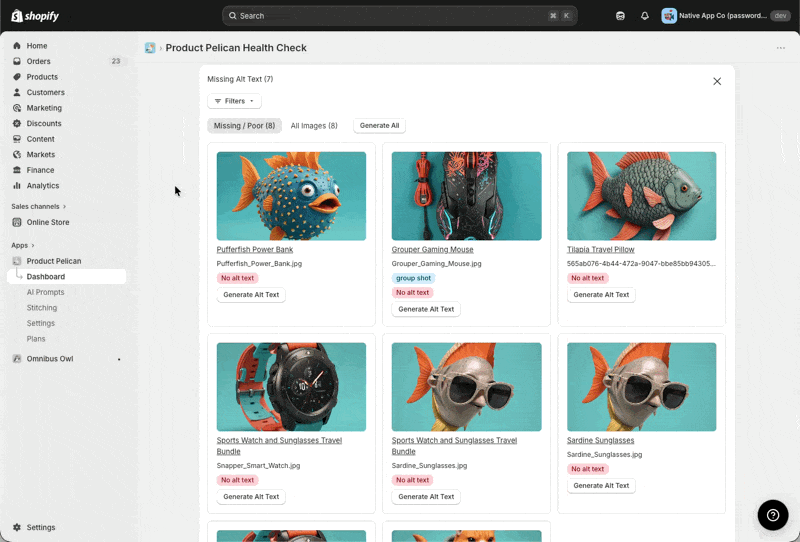 Missing alt text workflow with AI suggestions