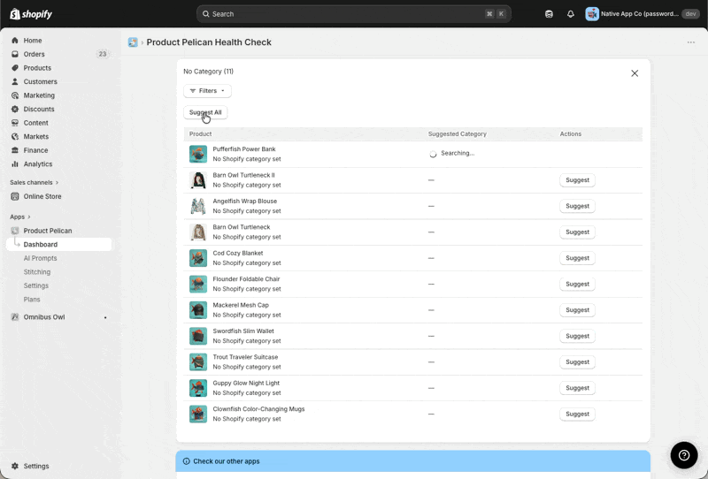 Shopify category suggestions with confidence levels